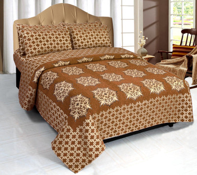 

Decorista 150 TC Velvet Double Floral Bedsheet(Pack of 1, camel)