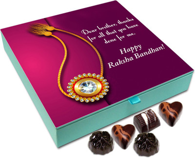 

Chocholik Rakhi Gift Box - Dear Brother, Thanks For All That You Have Done For Me - 9pc Truffles(108 g)