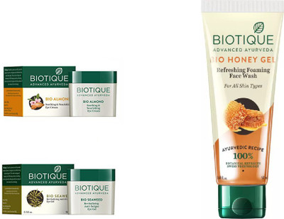 

BIOTIQUE BIO ALMOND SOOTHING & NOURISHING EYE CREAM, SEA WEED REVITALIZING ANTI-FATIGUE EYE GEL, Honey Gel Face Wash(Set of 3)