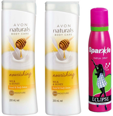

Avon Anew two Naturals Milk & Honey Hand & Body Lotion (200 ml) With one sparkle perfume spray 150 ml(Set of 3)