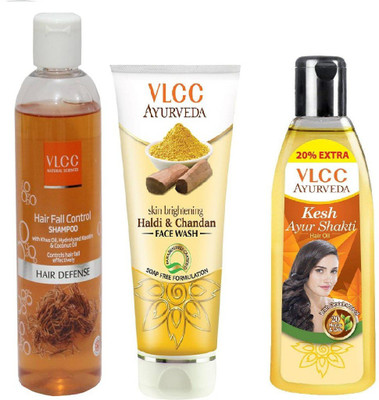 

VLCC Hairfall control shampoo 350ml + Ayurveda Ayur shakti hair oil 100ml + Haldi chandan face wash 100ml(Set of 3)