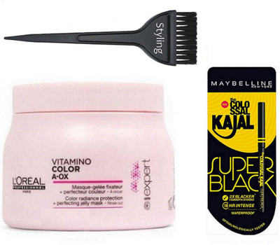

Styling Hhair brush With L'oreal Professional VitaminO Color A- Ox Hair masque ( hair spa)& colossal kajal super black(Set of 3)