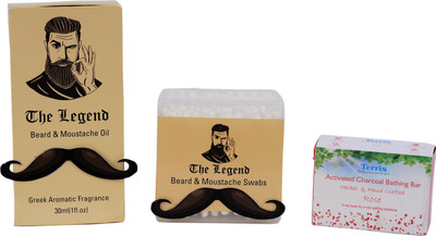 

The Legend Grooming kit for Men- Beard oil, Beard swabs, Activated Charcoal Soap - Rose(Set of 3)