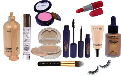 

Studio Fix Combo Makeup Brush&Mac Face And Body Foundation,24H Smoothing Effect Face Primer Gel,Lightful Marine Bright SPF25 Compat,Padma Eyeliner& Mascara,Pink Blusher,Eyelashes,Prep+Prime Highlight,Giambattista Valli Matte Finish Lipstick,Select Cover U