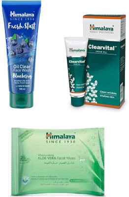 

Himalaya moisturizing aloe vera Facial Wipes, clearvital cream, freah start oil clear blueberry face wash(Set of 3)