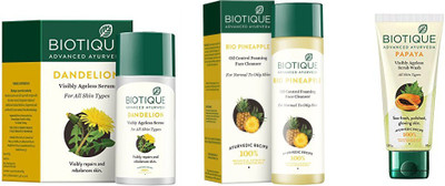 

BIOTIQUE BIO Dandelion Ageless Lightening Serum, PINEAPPLE OIL CONTROL FACE CLEANSER, papaya face wash(Set of 3)