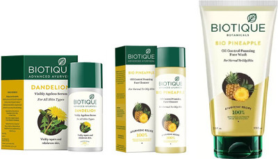 

BIOTIQUE BIO Dandelion Ageless Lightening Serum, PINEAPPLE OIL CONTROL FACE CLEANSER, Pineapple Oil Control Foaming Face Wash(Set of 3)
