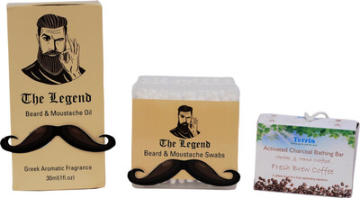 

The Legend Grooming kit for Men- Beard oil, Beard swabs, Activated Charcoal Soap Chocolate(Set of 3)
