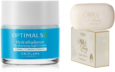 Oriflame Sweden Optimals Hydra Radiance Nourishing Night Cream & Milk & Honey Gold Creamy Soap Bar (Pack of 2)(Set of 2)