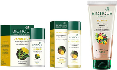 

BIOTIQUE BIO Dandelion Ageless Lightening Serum, PINEAPPLE OIL CONTROL FACE CLEANSER, white advanced fairness face wash(Set of 3)