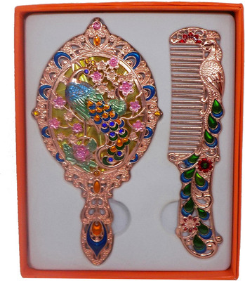 

Fully Perfect Gift for Women and Girls Decorative Handheld Mirror and Hair Styling Comb Set, Multicolor(Set of 2)