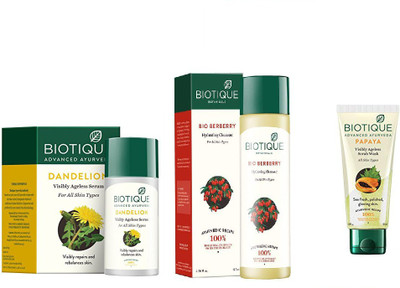 

BIOTIQUE BIO Dandelion Ageless Lightening Serum, BERBERRY HYDRATING CLEANSER FOR ALL SKIN TYPES, papaya face wash(Set of 3)