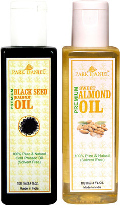 

Park Daniel Organic Sweet Almond oil and Black seed oil(Kalonji) combo pack of 2 bottles of 100 ml(200 ml) Hair Oil(200 ml)