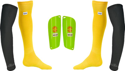 

DeNovo Ultimate Protection (One Pair Large Shin Guard + One Pair Lycra Plain Knee Length Football Socks + One Pair UV Protection Arm Sleeves) Football Kit