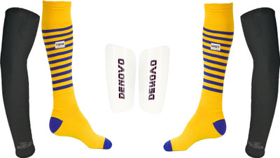 

DeNovo Ultimate Protection (One Pair Large Shin Guard + One Pair Lycra Striped Knee Length Football Socks + One Pair UV Protection Arm Sleeves) Football Kit