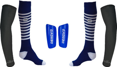 

DeNovo Ultimate Protection (One Pair Large Shin Guard + One Pair Lycra Striped Knee Length Football Socks + One Pair UV Protection Arm Sleeves) Football Kit
