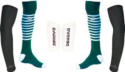 

DeNovo Ultimate Protection (One Pair Large Shin Guard + One Pair Lycra Striped Knee Length Football Socks + One Pair UV Protection Arm Sleeves) Football Kit