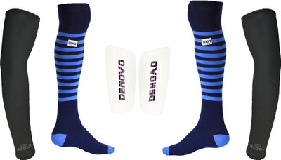 

DeNovo Ultimate Protection (One Pair Large Shin Guard + One Pair Lycra Striped Knee Length Football Socks + One Pair UV Protection Arm Sleeves) Football Kit