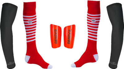 

DeNovo Ultimate Protection (One Pair Large Shin Guard + One Pair Lycra Striped Knee Length Football Socks + One Pair UV Protection Arm Sleeves) Football Kit