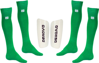 DeNovo Football Kit (One Pair Large Shin Guard + Two Pairs Lycra Plain Knee Length Football Socks) Football Kit