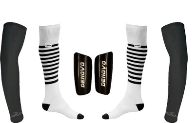 

DeNovo Ultimate Protection (One Pair Large Shin Guard + One Pair Lycra Striped Knee Length Football Socks + One Pair UV Protection Arm Sleeves) Football Kit