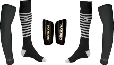 

DeNovo Ultimate Protection (One Pair Large Shin Guard + One Pair Lycra Striped Knee Length Football Socks + One Pair UV Protection Arm Sleeves) Football Kit