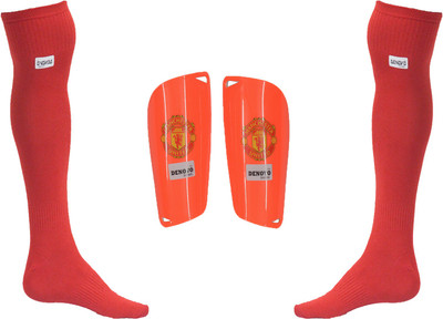 DeNovo Football Kit (One Pair Large Shin Guard + One Pair Lycra Plain Knee Length Football Socks) Football Kit