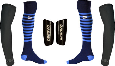 

DeNovo Ultimate Protection (One Pair Large Shin Guard + One Pair Lycra Striped Knee Length Football Socks + One Pair UV Protection Arm Sleeves) Football Kit
