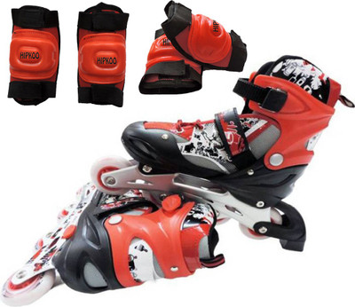 

Hipkoo Adjustable Inline Skates (Size 39-42) Large With Protective Set (Elbow & Knee Guard) Skating Kit