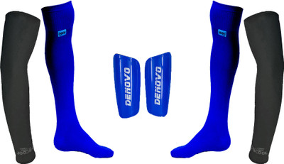 DeNovo Ultimate Protection (One Pair Large Shin Guard + One Pair Lycra Plain Knee Length Football Socks + One Pair UV Protection Arm Sleeves) Football Kit