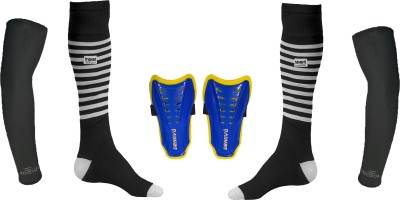 

DeNovo Ultimate Protection (One Pair Large Shin Guard + One Pair Lycra Striped Knee Length Football Socks + One Pair UV Protection Arm Sleeves) Football Kit