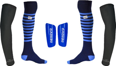

DeNovo Ultimate Protection (One Pair Large Shin Guard + One Pair Lycra Striped Knee Length Football Socks + One Pair UV Protection Arm Sleeves) Football Kit