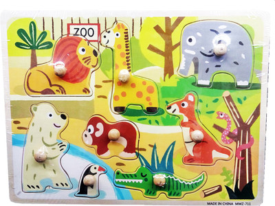 

TALKING GANESHA Wooden Identification Tray with wooden Knobs Learning Toy For Kids - Wild Animals(Multicolor)