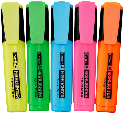 

Camlin Kokuyo Office Highlighter - Pack of 5 Assorted Colors(Set of 5, Yellow,Pink,Orange,Green,Blue)
