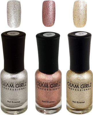 

Glam Girlz Glitter Nail Polish-Combo(86-89-93) silver, pinkish copper, golden(Pack of 3)