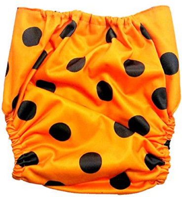 

N&M Reusable Cloth Diaper With Microfiber Insert - Denim Print - Navy Blue And Orange Circle Print And Star Print Sky Blue, Blue;orange
