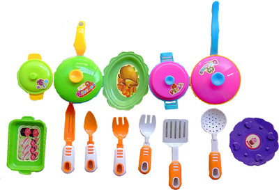 

TALKING GANESHA 17 Pieces Beautiful Kitchenware Cutlery Set for Kids Pretend Play Toy - Multicolor