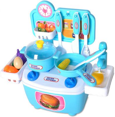 

TALKING GANESHA Kitchen Set Cooking Pretend Play Toy with Accessories & Real Water Faucet - Blue (Made From ABS Material)