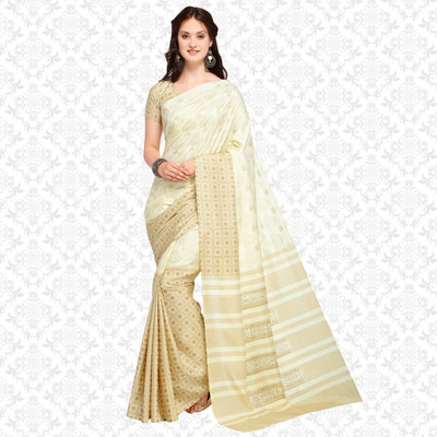 Divastri Printed Daily Wear Silk Blend Saree(Cream)