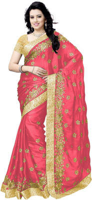Aika Embroidered Bollywood Satin Blend Saree(Pink)