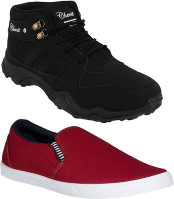 

Chevit Combo Pack of 2 Casual & Sports Shoes (Loafer & Running Shoes) Boots For Men(Black, Black & maroon