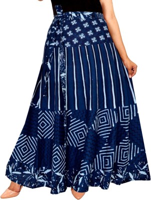 SILVER ORGANISATION Printed Women Wrap Around Blue Skirt