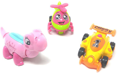 

Akrobo Friction & Inertia Powered Cars Early Educational Toddler Baby Toy Push and Go Car, Helicopter, Dinosaur Vehicles Toys Gift for Kids (3 PCS)(Multicolor)