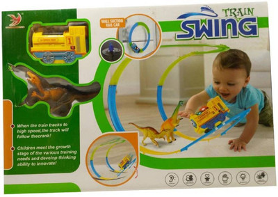

Taaza Garam Kids Swing Train Track with Dinosaur Theme & Wall suction Rail Car - Fun Toy (Yellow)(Multicolor)