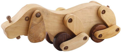 

BuzyKart Wooden Dog Pull Toy Wooden - Hand Carved Pull Toy for toddlers - Perfect Birthday Gift for Baby(Brown)