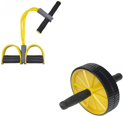 INSTAFIT 4 Rubber Pull Reducer With AB Wheel Roller Ab Exerciser(Yellow)
