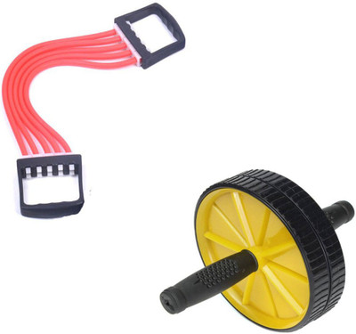 

Instafit Adjustable 5 Rubbers Chest Expander With Ab Wheel Roller Ab Exerciser(Yellow, Red)