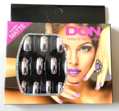

AuraSkin rtificial Nails - Bridal Series silver nails with glue silver(Pack of 12)