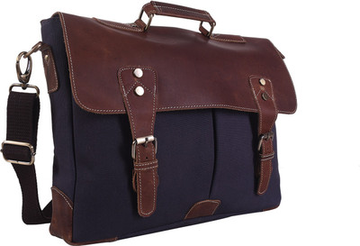 

iHandikart (16x12inch) Blue Canvas and Brown Buffalo Leather Laptop Bag Cum Breifcase 16 L Laptop Backpack(Brown)