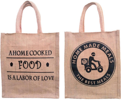 

grean Jute Combo Waterproof Lunch Bag(Beige, 12 inch)
